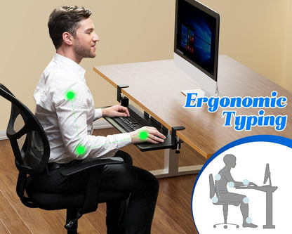 Large Keyboard Tray Under Desk, Adjustable Keyboard Tray with C-Clamp Hardware 29.5″ W x 9.5″ D Slide Out Computer Keyboard & Mouse Tray for Typing Home Office Black