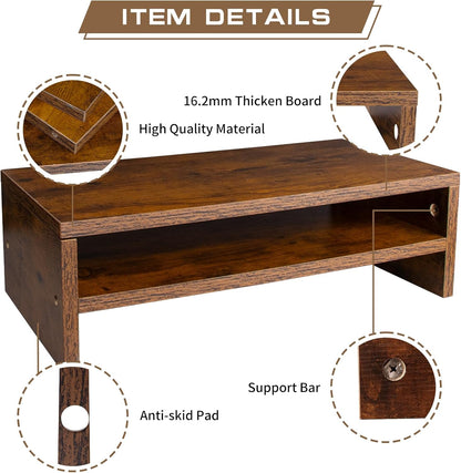 Monitor Stand Riser, 2 Tier Computer Stand, Desk Organizers and Accessories, Desktop Shelf with Storage for TV Screen PC Printer (Rust Brown-18.9inch)