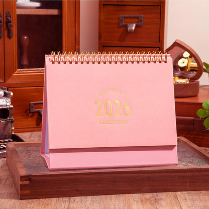 Small Desk Calendar 2025, Standing Flip Desktop Calendar from July 2025 to Dec 2026 - Metal Ring Twin-Wire Binding Monthly Desktop Calendar for Home Office School (Pink)