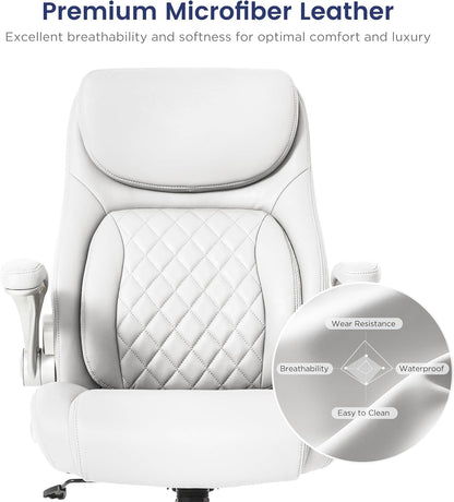 Nouhaus Ergonomic Office Chair Premium Microfiber Leather Adjustable Lumbar Support & Armrests, High Back Comfy Desk Gaming Chairs Executive Computer Swivel Chair Tilt Function(Posture,White)