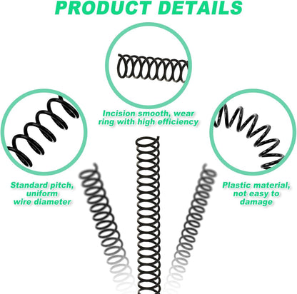 Leinuosen 120 Pack Plastic Spiral Binding Coils Kit Spirals Multi Size Coils for Binding Binder Combs Spines(1/2 Inch,Black)