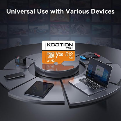 KOOTION 512GB Micro SD Card Up to 170MB/s, microSDXC UHS-I Memory Card, C10, U3, A2, V30, Full HD, 4K UHD, TF Card for Drones/Gaming Console