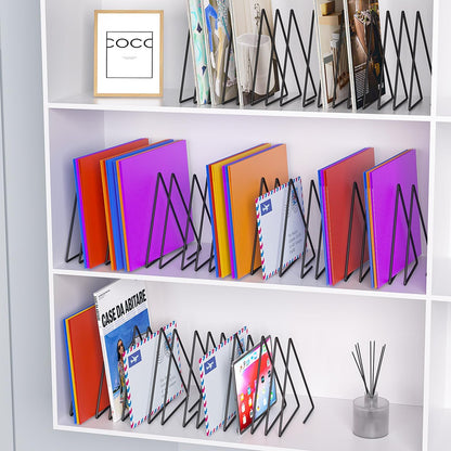 2 Pcs Triangle Desk File Organizer, 7 Slots Desktop Magazine Holder File Sorter,Metal Documents Rack Bookshelf Organizer for Office School Home, Black