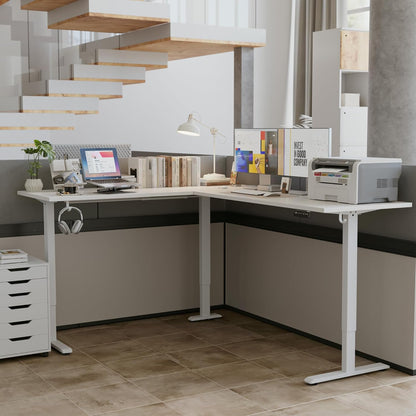 Agilestic L-Shaped Standing Desk Adjustable Height, Electric Corner Standing Desk, Sit Stand Up, 75x61 inch Sit Stand Computer Table, White