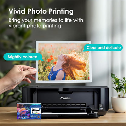 Remanufactured Ink Cartridge Replacement for Canon 240XL 241XL Combo Pack PG240 CL241 for PIXMA MG3620 TS5120 MG3520 MG3220 MG2120 MG4220 MX392 MX452 MX522 Printer (Black Color, 2 Pack)