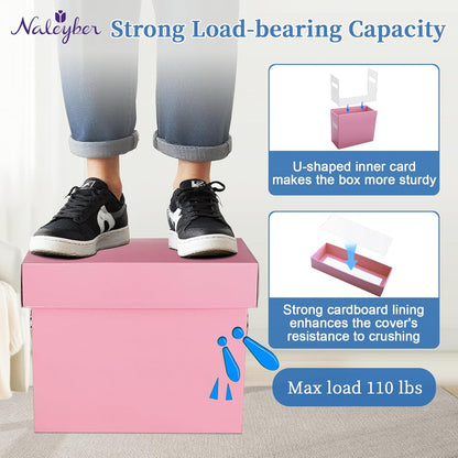 File Organizer Box with Lid, Collapsible Hanging File Folder Storage Boxes for Documents, Portable Filing Organizer for Office, Home, Classroom(Pink, 2 Pack)