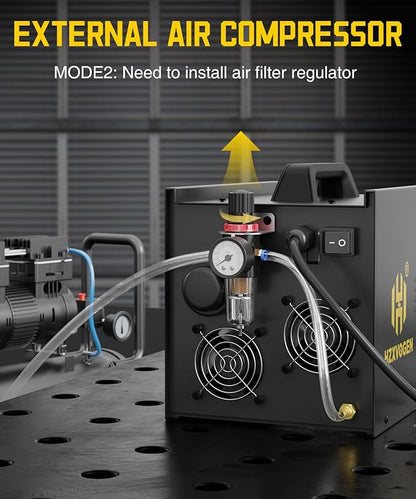 H HZXVOGEN Plasma Cutter with Built in Air Compressor, 50A Pilot Arc Plasma Cutter, 220V High Frequency Air Plasma Cutting Machine DC Inverter IGBT with 2T/4T, Capable External Compressor(HVC6000Pro)