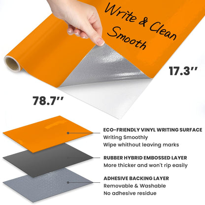 T&W SAME FILM White Board Dry Erase-Colorful Whiteboard Wall Sticker Roll 17.3''X78.7''-Self Adhesive Dry Erase Paper for Desk/Glass/Fridge/Office/Door/Classroom/Kids/Adults-3 Marker-Orange