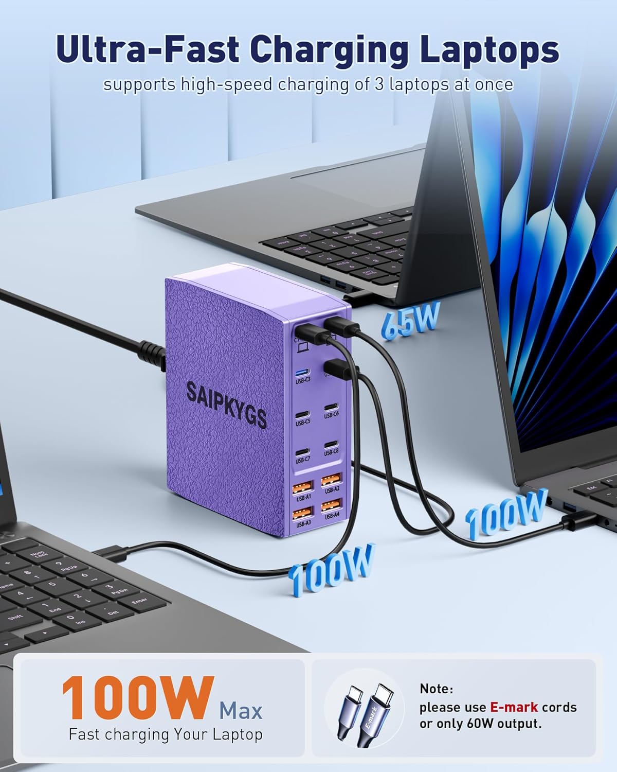 Charging Station (600W),12-Port USB C Charger Block with Dual 100W PD USB-C Fast Charging Station Hub for MacBook Pro/Air/All iPad iPhone 17/16 15/14/13/Pro Max/Samsung Galaxy Note(Purple)