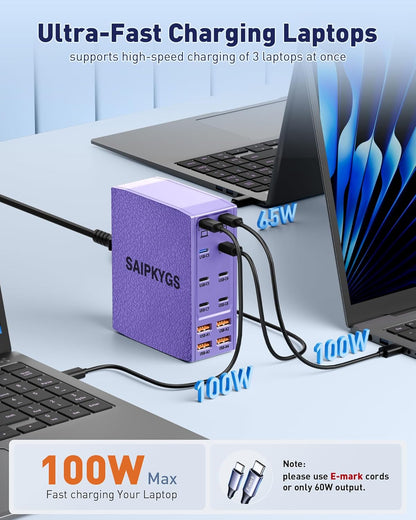 Charging Station (600W),12-Port USB C Charger Block with Dual 100W PD USB-C Fast Charging Station Hub for MacBook Pro/Air/All iPad iPhone 17/16 15/14/13/Pro Max/Samsung Galaxy Note(Purple)