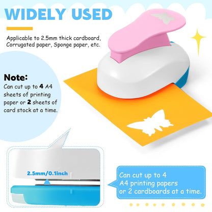 CHENGU 16 Pcs Craft Holes Punch Paper Punchers Scrapbook Punches with Craft Sticker Paper, Round, Star, Square, Heart, Flower, Wave Circle Shape (Flower Style,2 Inch)