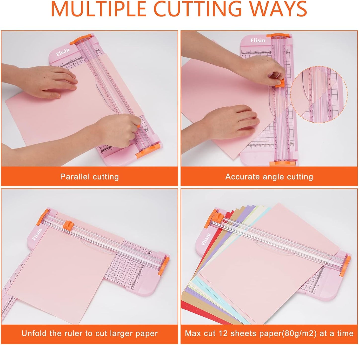 Paper Cutter,Portable Paper Slicer,12 Inch Paper Trimmer Scrapbooking Tool with Automatic Security Safeguard and Side Ruler for Craft Paper,A4 Paper,Coupon, Label and Cardstock (Pink)