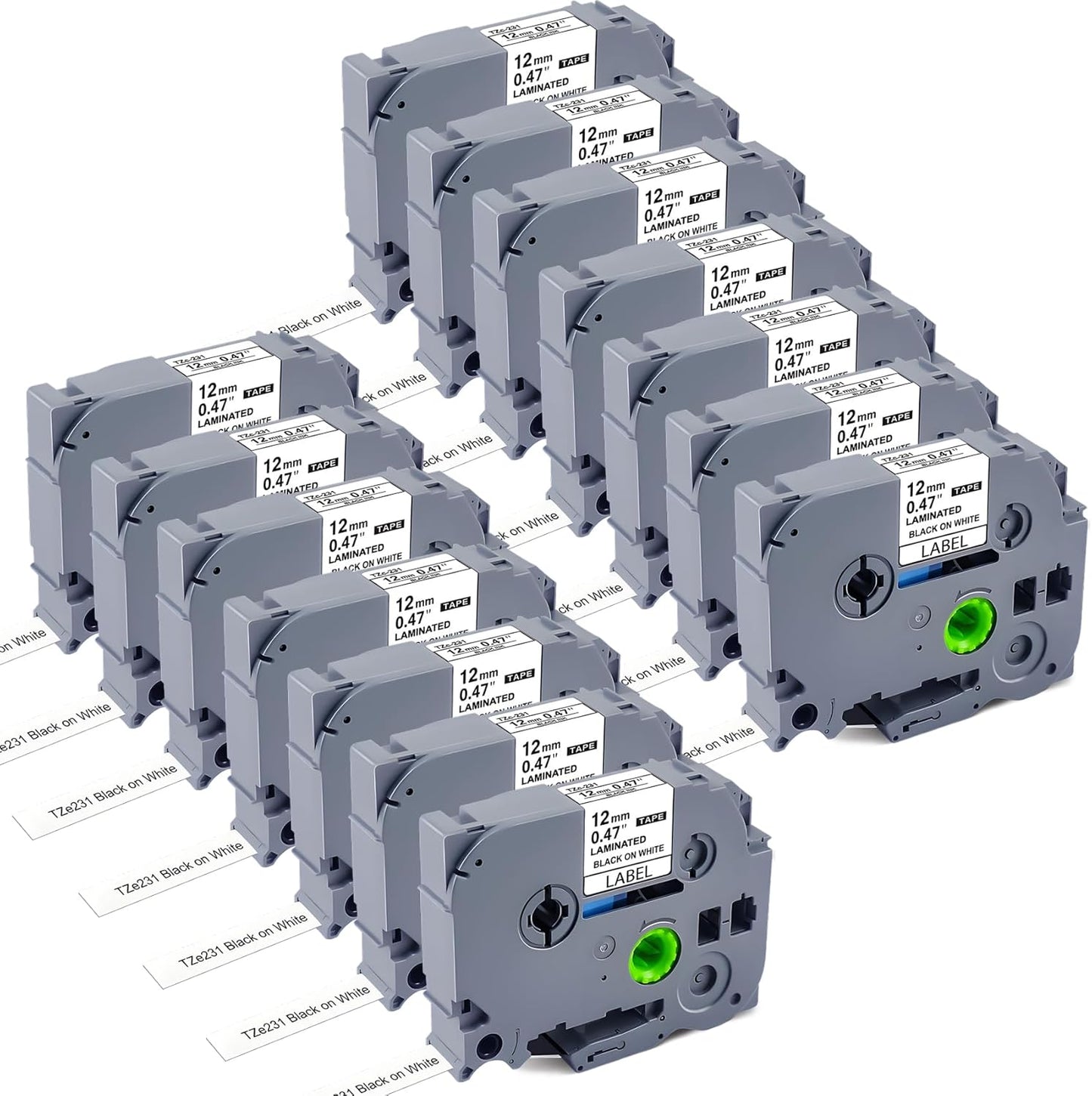 Rplacement for Brother Label Maker Tape Refill 12 mm 0.47 Laminated White TZe-231 Compatible with Brother P-Touch PT-H110 PT-D210 Label Maker Machine, Black on White, 1/2 Inch x 26.2 Feet, 14 Pack