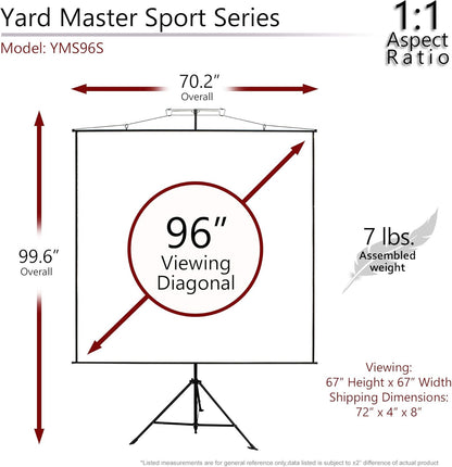 Elite Screens Yard Master Sport 96″ Portable Projector Screen, Dual Tripod/Wall Hanging 2-in-1, 1:1, MaxWhite Gain 1.1, Indoor/Outdoor with Carry Bag