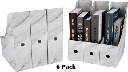 HUAPRINT Magazine Holder(6 Pack, Marbling Gray) Cardboard Magazine File Holder-Folder Holder,Magazine Organizer,Document Organizer,Magazine Storage Box,With Labels