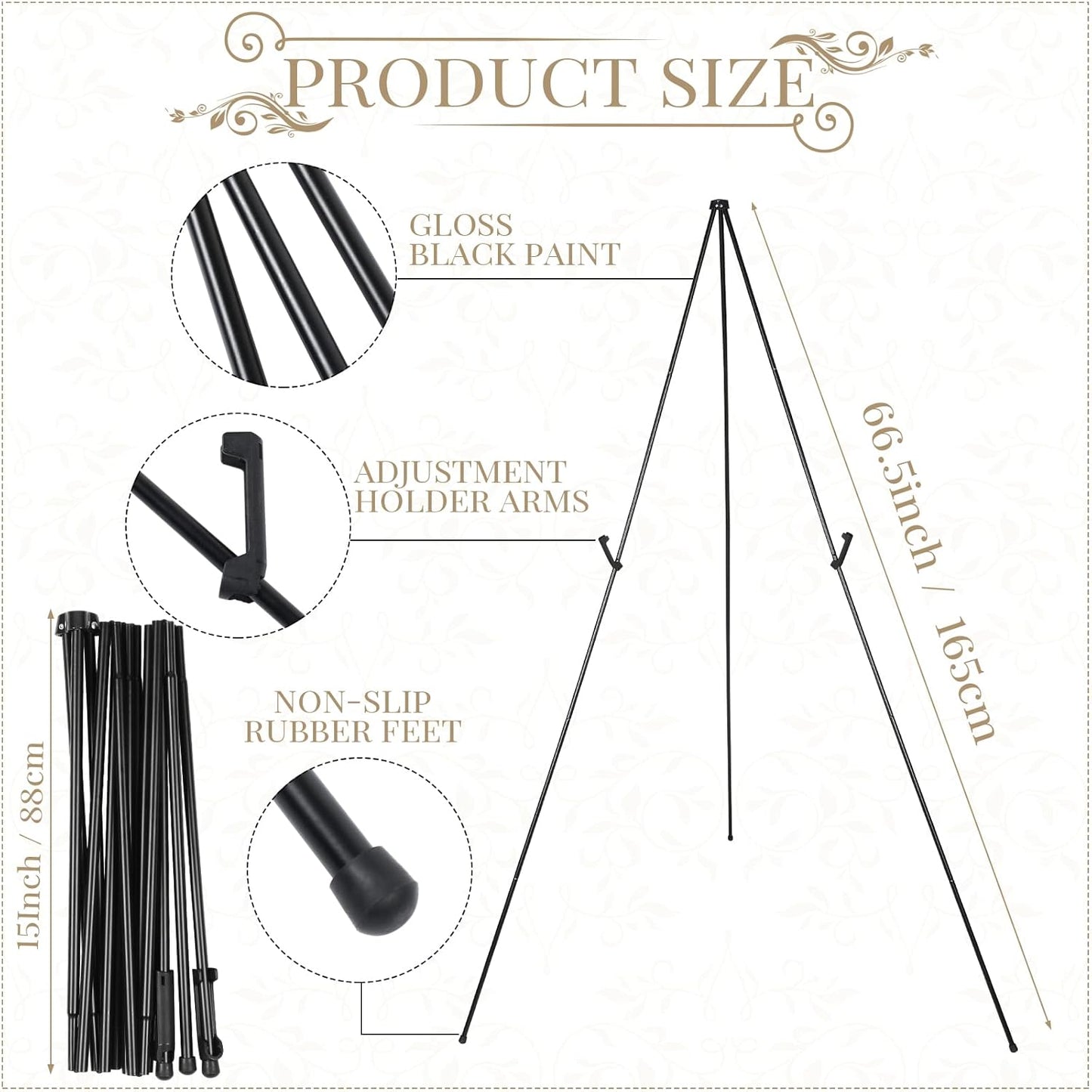 Yexiya 20 Pcs 65 Inch Easel Stand for Display Bulk, Foldable Metal Display Easel Holders with Bag Black Floor Tripod Portable for Wedding Sign Poster Artist Painting Canvas, Hold 44 Lbs