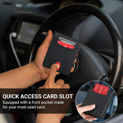 VATAN Wallet for Men, Mens Minimalist Wallet Credit Card Holder, Slim Leather Rfid 2 ID Window Large Capacity With Gift Box (Crazy Horse Black)