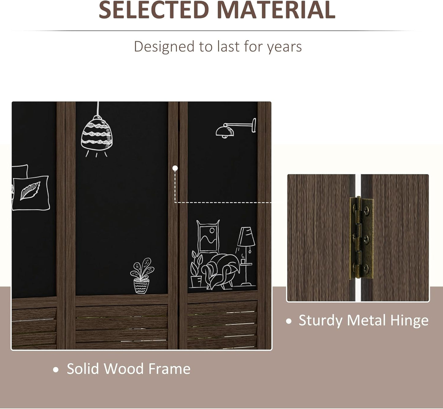 NicBex Room Divider 4 Panel Room Dividers with Black Boards Partition Room Dividers and Folding Privacy Screens 5.5 FT Wall Divider for Home, Office, Room Separation,63.75"W x 0.75"D x 67.75"H,Brown