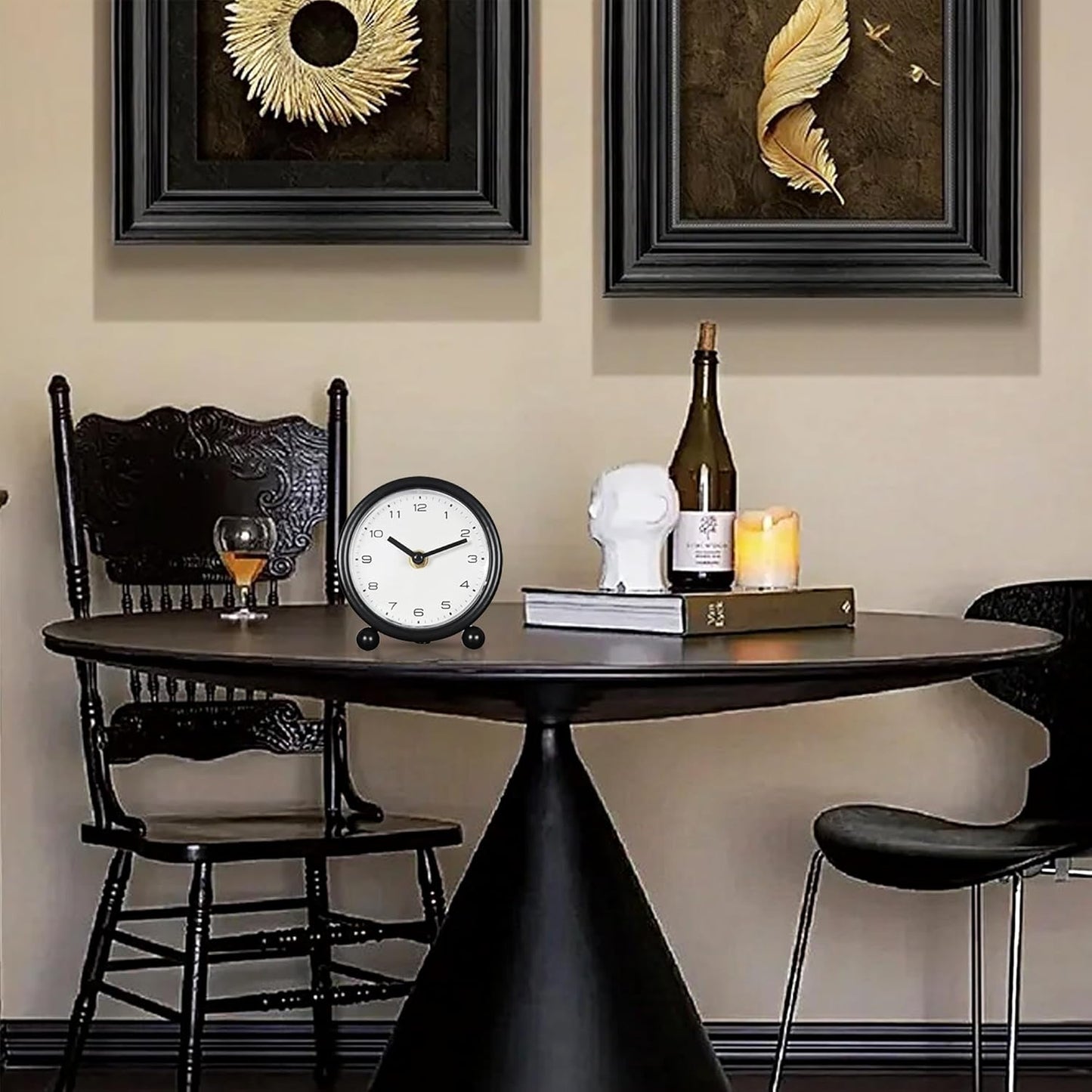 5.1" Desk Clock,Small Retro Desk Clock Battery Operated,Slient Metal Table Clock with Classical for Living Room Decor,Bedroom,Bedside (Black)