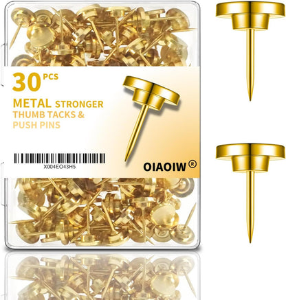30 PCS Metal Gold Push Pins for Wall Clear Thumb Tacks for Walls Flat thumbtacks Push pin for Bulletin Board Shadow Box Display Thumbtack for Cork Board (Gold)