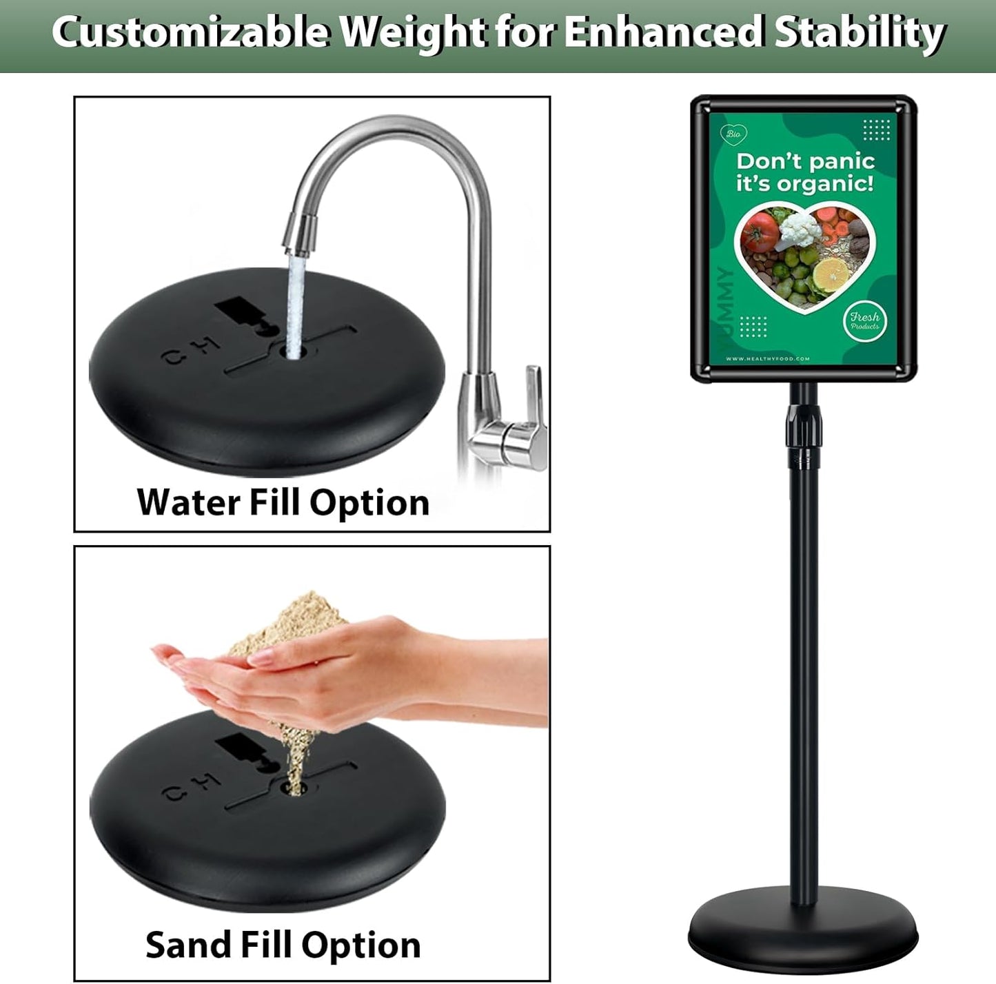 Pedestal Sign Holder 8.5"x 11" Adjustable Standing Sign Holders Black Floor Standing Sign Holder Vertical and Horizontal View Sign Display for Posters, Menu, Ads (6 Packs)