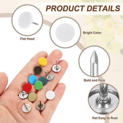uxcell 150Pcs Upholstery Tacks, 11mmx13mm Flat Head Thumb Tack Decorative Furniture Nails Push Pins for Furniture Sofa Headboards, White