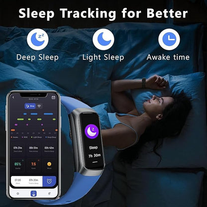Fitness Tracker Activity Tracker Smart Watch 1.10''AMOLED Touch Color Screen,Smart Watch with 24/7 Blood Oxygen Heart Rate,Sleep Monitor,IP68 Waterproof,Step Counter Health for Women Men (Blue)