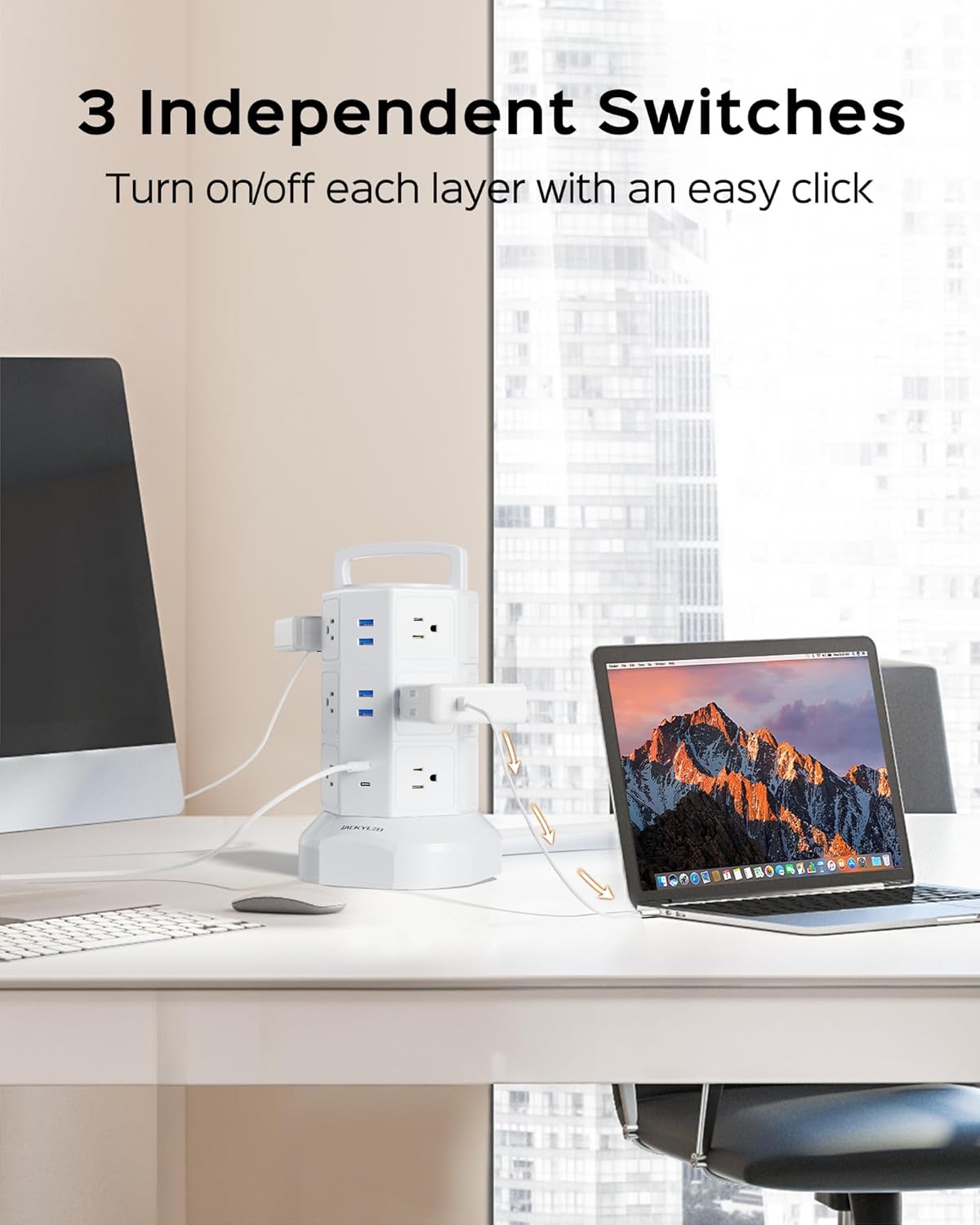 Power Strip Tower Surge Protector, JACKYLED 12 Outlets 6 USB (2 USB C) Charging Station, Extension Cord with Multiple Outlets, 1050J 1625W/13A Outlet Extender 6.5ft Extension Cord for Home Office