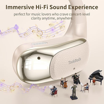 AI Translation Earbuds Real Time, 145 Language Translator Earbuds, Open-Ear Bluetooth 5.4, No Subscription, 60H, USB-C Fast Charge, Translation Headphones for Business Travel Learning (Ivory White)
