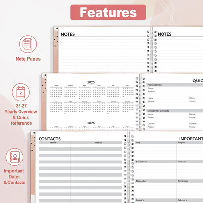 SUNEE 2025-2026 Appointment Book, Quarter-Hourly, Weekly & Monthly - from July 2025 to June 2026, 8.5"x11" Academic Planner, Flexible Cover, Note Pages, Bookmark, Spiral Binding, Blushing Abstract
