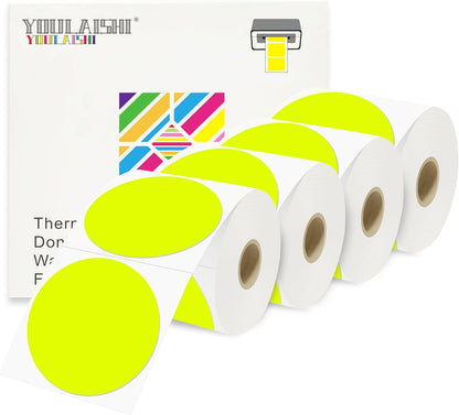 3 X 3 Inch Color Coding Dot Labels Circle Thermal Printable Waterproof 2000 Pcs Round Stickers Adhesive Writable for Office, Home, Garage, DIY Sticker, Barcodes, Name Tag, Fluorescent Yellow