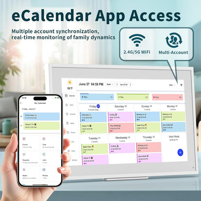 Digital Calendar, 21.5 Inch Wall Planner Digital Calendar & Chore Chart, IPS HD Touchscreen Interactive Display for Family Schedules, Streamline Household Organization, Wall Mount Included
