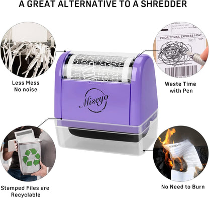 Miseyo Identity Theft Protection Roller Stamp Set - Purple (6 Refill Ink Incleded)