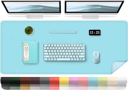 Large Desk Pad, 47.2'' x 23.6'', Computer Mat for Desk, Leather Desk Pad Protector, Suede Base Desk Blotter, Non-Slip Office Desk Mat, Waterproof Desk Writing Pad for Office and Home Aqua Frost Blue