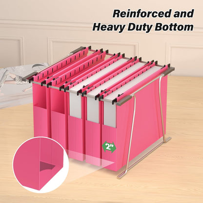 Ansook Plastic Hanging File Folders,Letter Size,Extra Capacity, 2" Expanding Accordian Pocket,Heavy Duty for Filing Cabinet,Hard and Durable Hang Folders Organizer,Letter Size,Pink - 12 Pack