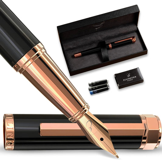 Luxury Fountain Pen Set- Fountain Pens for Writing - Smooth Extra Fine Nib - Includes Refillable Ink Converter, 3 Ink Cartridges [Black & Blue], Gift Box - Elegant Calligraphy