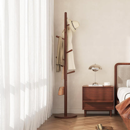 Uniclinens Coat Rack Freestanding Solid Wood Coat Tree Standing with 8 Hooks, Coat Rack Stand Creative Tree Branch-Look (Walnut)