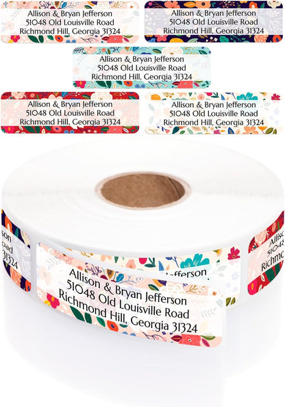 Multicolored Floral Print Rolled Address Labels / 500 Personalized Return Address Labels/Designer Address Stickers in Elegant Plastic Dispenser