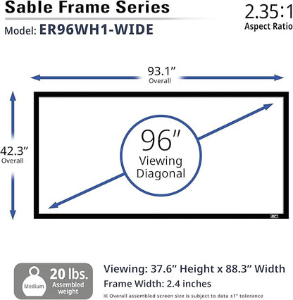 Elite Screens Sable Frame, 96-inch 2.35:1 Diagonal, Active 3D 4K Ultra HD ReadyFixed Frame Home Theater Projection Projector Screen, ER96WH1-Wide