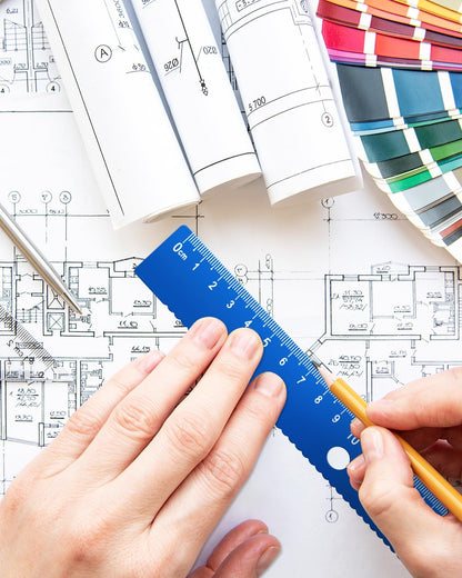 Honagu Triangular Ruler Set, 4+1Pieces Aluminum Alloy Ruler, Metal Drafting Ruler, Geometric Protractor for Students, School Office Supplies (Sky blue, 20cm)