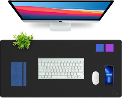 K KNODEL Desk Mat, Blotter, Dual-Sided Office Desk Pad, Waterproof Desk Mat for Desktop, Desk Blotters, PVC Leather Pad Protector (Black, 35.4" x 17")