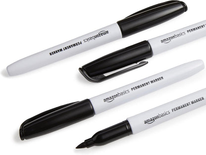 Amazon Basics Fine Tip Point Permanent Markers for Office, School, and Home Use, Assorted Colors, 24 Pack
