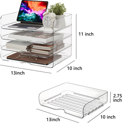 Large Capacity Desk Organizer, 4 Tier Paper Organizer, File Organizer for Desk, Stackable Paper Tray for Office, Home and School