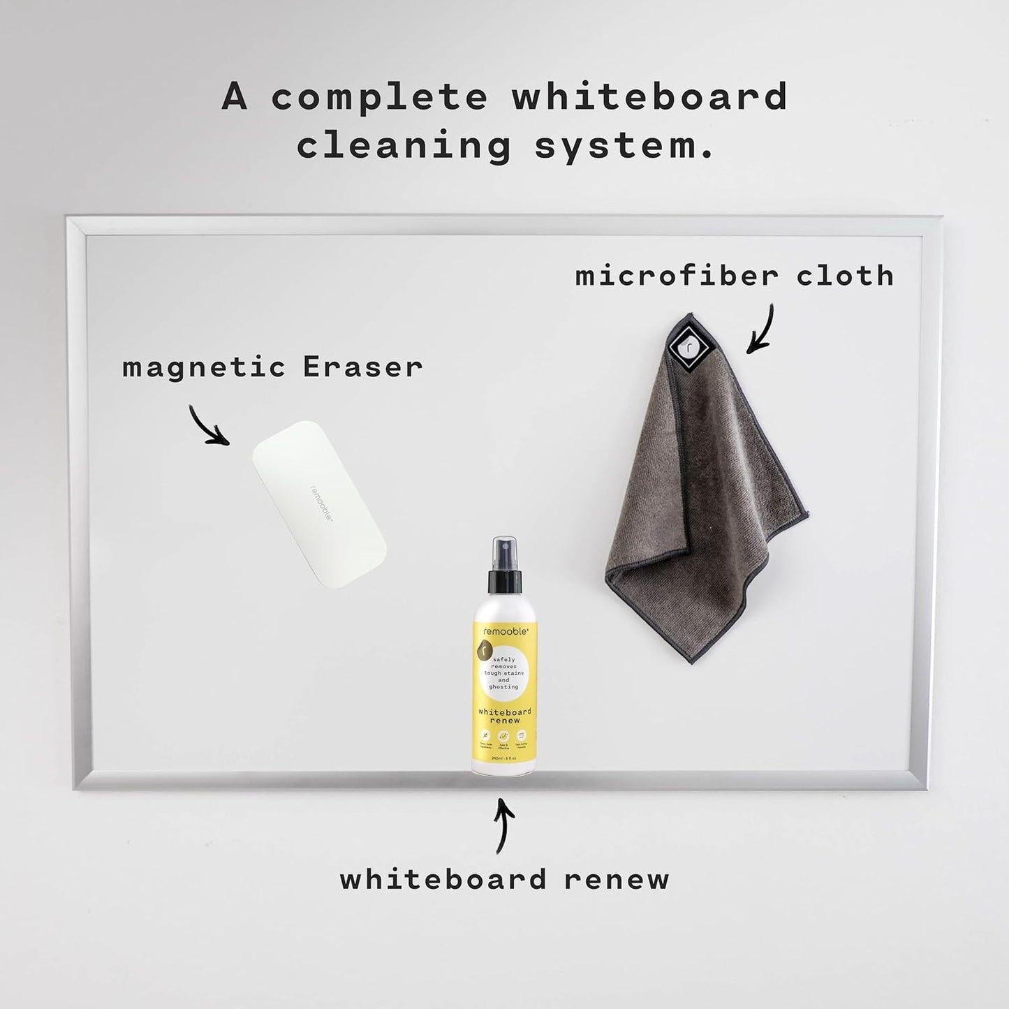 Remooble Dry Erase Whiteboard Cleaner Spray - Safely Removes Tough Stains and Ghosting (6 Pack)