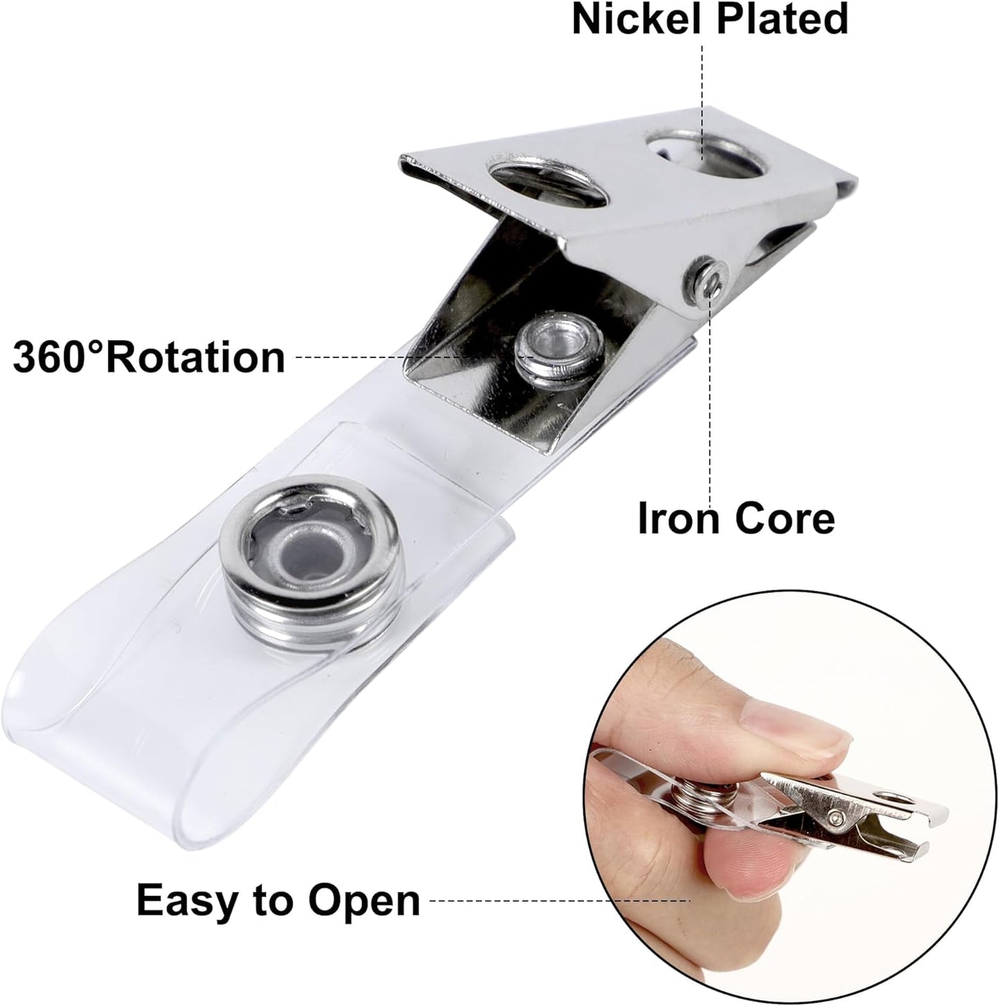 Happy Trees 300pc Metal Badge Clips with Strap Clear ID Strap Clip Adapter