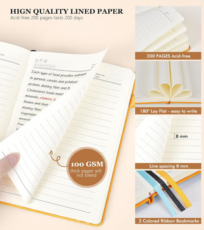Lined Journal Notebook for Men & Women,200 Pages A5 Hardcover Leather Notebook (5.9"x8.5"), Travel Journal for Work, School, Business Writing, Note Taking, Notepad Diary (Yellow)
