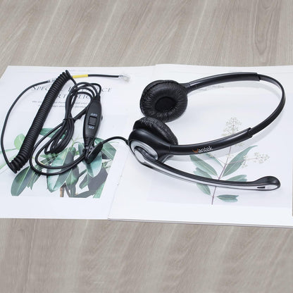 Telephone Headset with Microphone Noise Cancelling, RJ9 Phone Headset Compatible with Volume Adjustment Mute Control Switch for Call Center Office