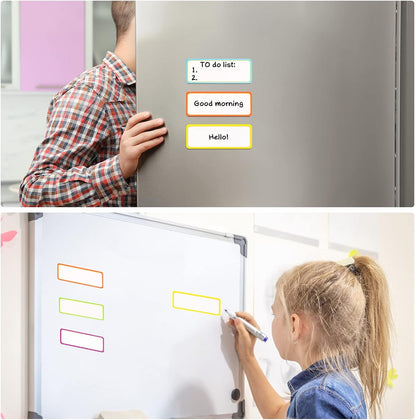 Leinuosen 80 Pack Magnetic Dry Erase Labels 3.2 x 1.2 Name Plate Tags Flexible Reusable Magnetic Label Stickers for Classroom Office Home Whiteboards Refrigerator Locker Shelf Crafts