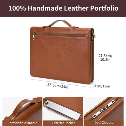 Personalized Genuine Leather Portfolio with Hidden Handle, Zippered Front Pocket, 8.5 x 11 Notebook Holder, Custom Engraved Business Legal Padfolio Travel Folio for Men Women, Oil Tanned