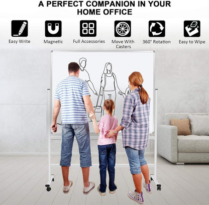 H-Qprobd 60"x48" Mobile Whiteboard Double-Sided Magnetic Dry Erase Board on Wheels - Comercial Rolling White Boards with Sturdy Stand for Home, Office & School
